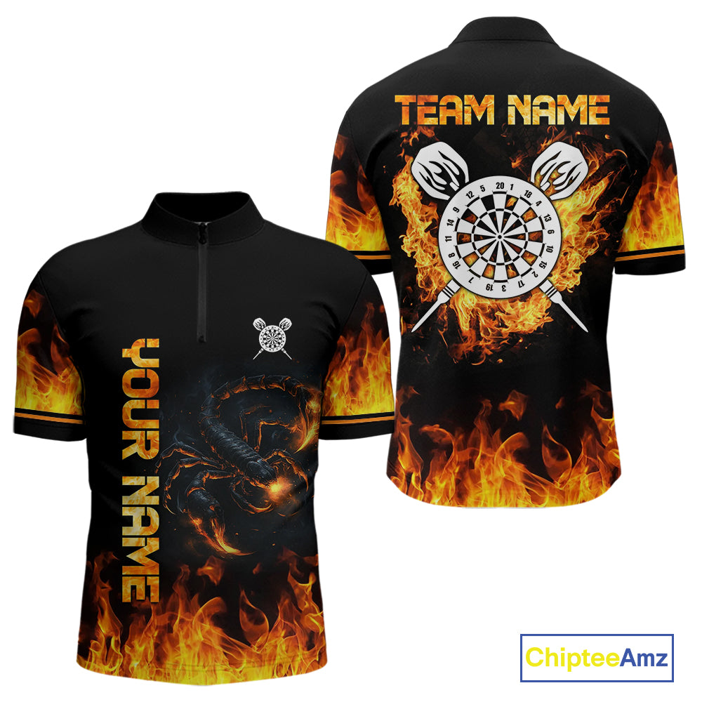 Custom Fire Flame Scorpion Dartboard Dart Shirts For Men Outfit Dart Team Jerseys NYN0075