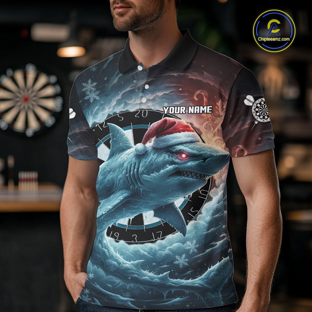 Snowflake Ice Shark Dartboard Funny Men Darts Polo Shirt Custom Christmas Dart Jerseys NYN1861