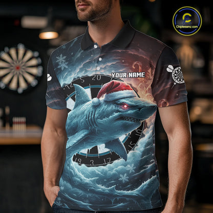 Snowflake Ice Shark Dartboard Funny Men Darts Polo Shirt Custom Christmas Dart Jerseys NYN1861