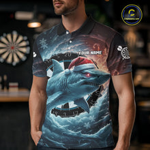 Load image into Gallery viewer, Snowflake Ice Shark Dartboard Funny Men Darts Polo Shirt Custom Christmas Dart Jerseys NYN1861