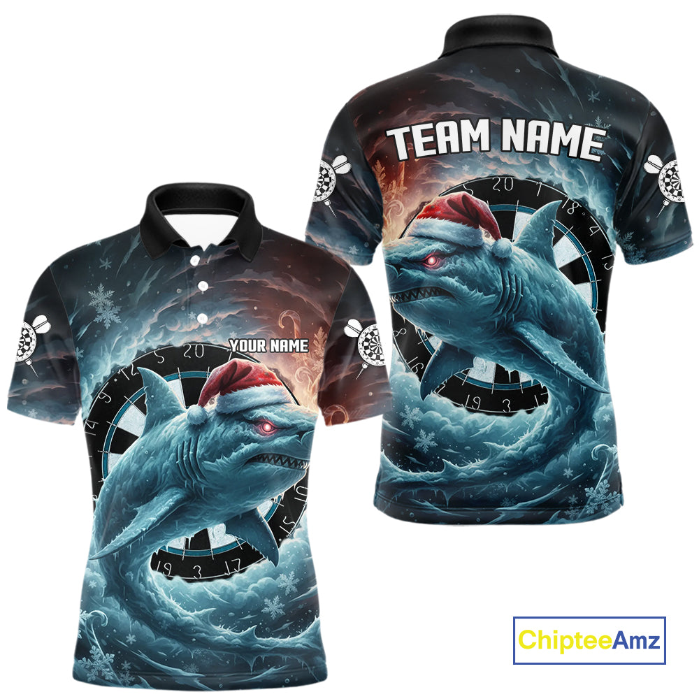 Snowflake Ice Shark Dartboard Funny Men Darts Polo Shirt Custom Christmas Dart Jerseys NYN1861