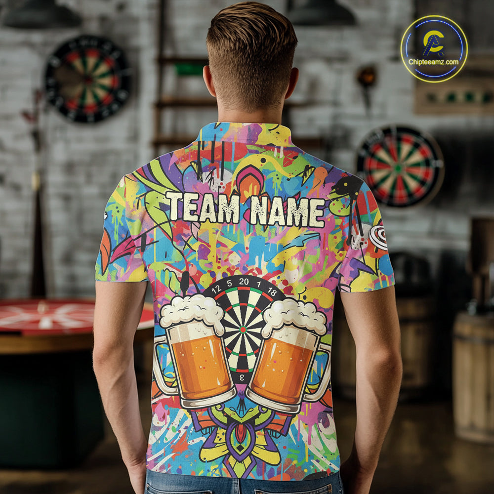 Funny Beers & Dartboard Graffiti Custom Darts Polo Shirt For Men Colorful Dart Jerseys NYN1863