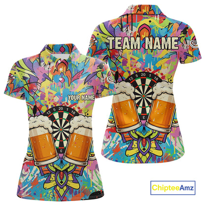 Funny Beers & Dartboard Graffiti Custom Darts Polo Shirt For Women Colorful Dart Jerseys NYN1863
