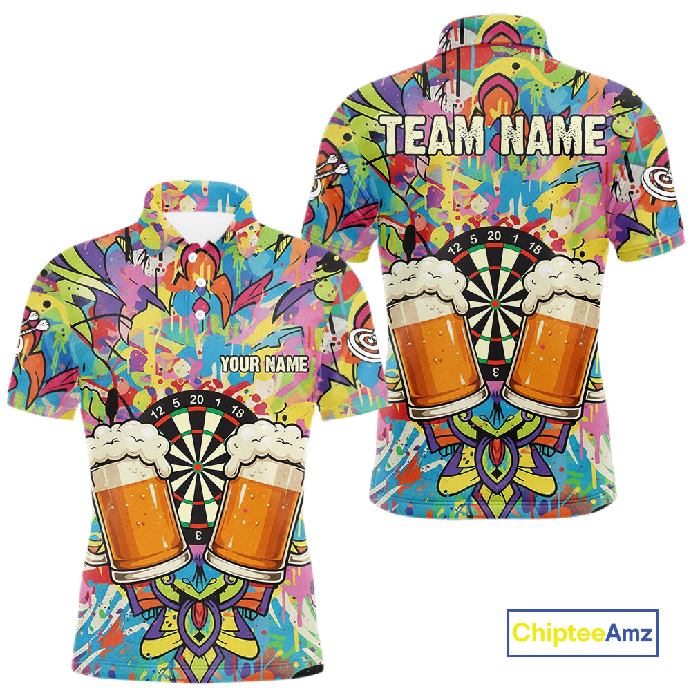 Funny Beers & Dartboard Graffiti Custom Darts Polo Shirt For Men Colorful Dart Jerseys NYN1863