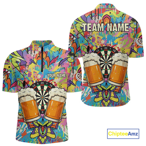 Funny Beers & Dartboard Graffiti Custom Darts Quarter-Zip Shirt For Men Colorful Dart Jerseys NYN1863
