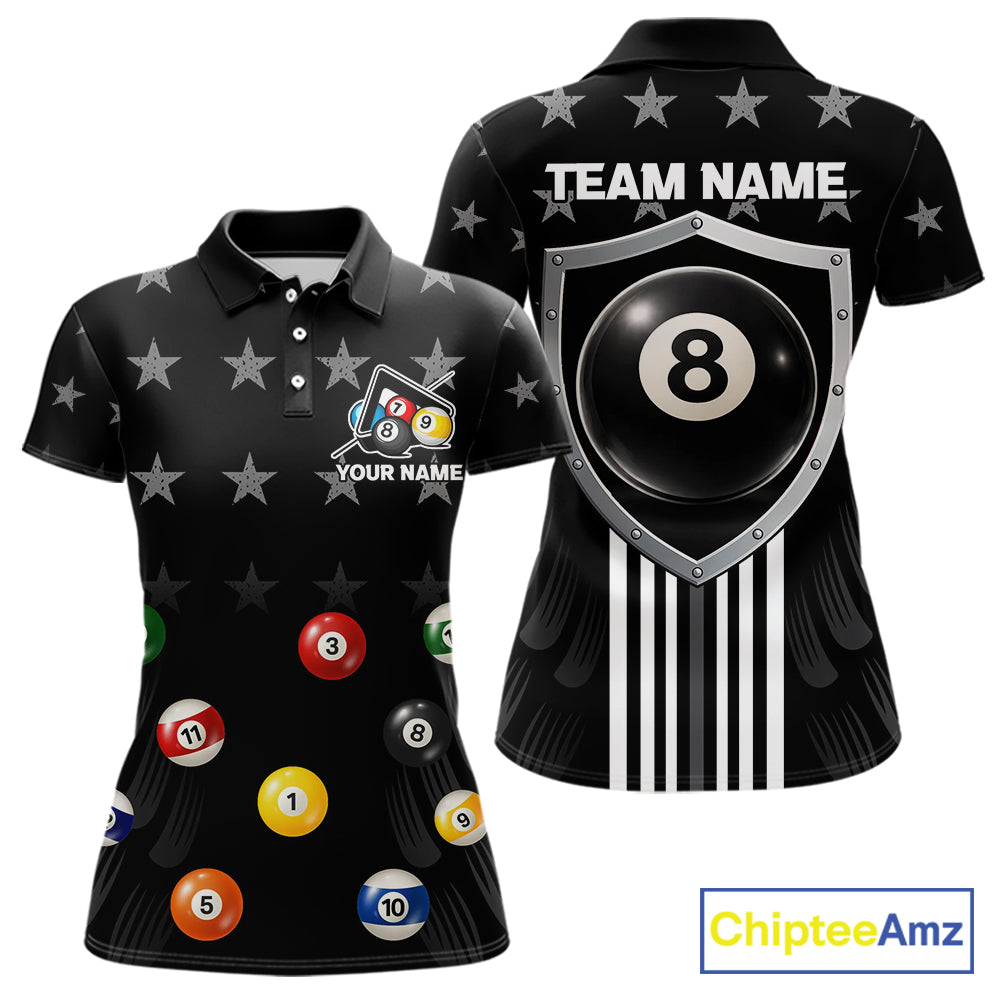 Black Stars 8 Ball Pool Women Billiard Team Shirt Personalized Polo & 1/4-Zip Billiard Gifts NYN2381