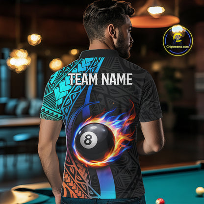 Blue And Red Flaming 8 Ball Billiard Shirt For Men Custom Tribal Pool Polo & 1/4-Zip Team Jersey NYN2987