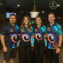 Load image into Gallery viewer, Blue And Red Flaming 8 Ball Billiard Shirt For Men Custom Tribal Pool Polo &amp; 1/4-Zip Team Jersey NYN2987