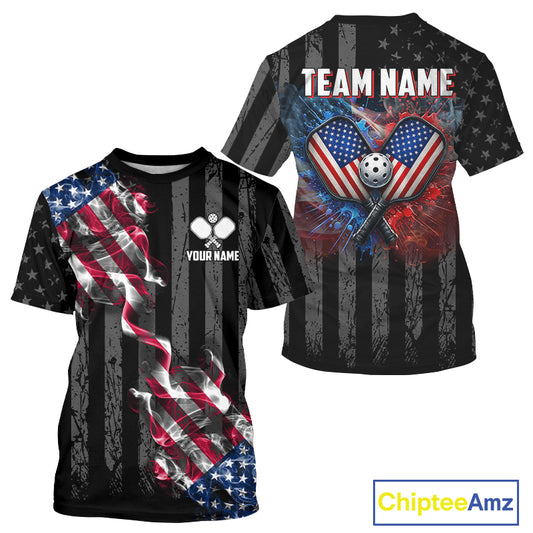 Grunge US Flag 250th Anniversary Pickleball Shirt For Men Patriotic Splatter Pickleball Apparel