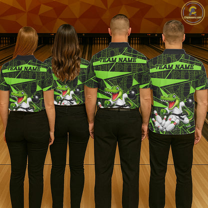 Funny Crocodile Women Bowling Shirt Custom Green Skin Crocodile Polo Quarter-Zip Bowling Team Attire NYN3686