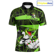 Load image into Gallery viewer, Funny Crocodile Mens Bowling Shirt Custom Green Skin Crocodile Polo Quarter-Zip Bowling Team Attire NYN3686