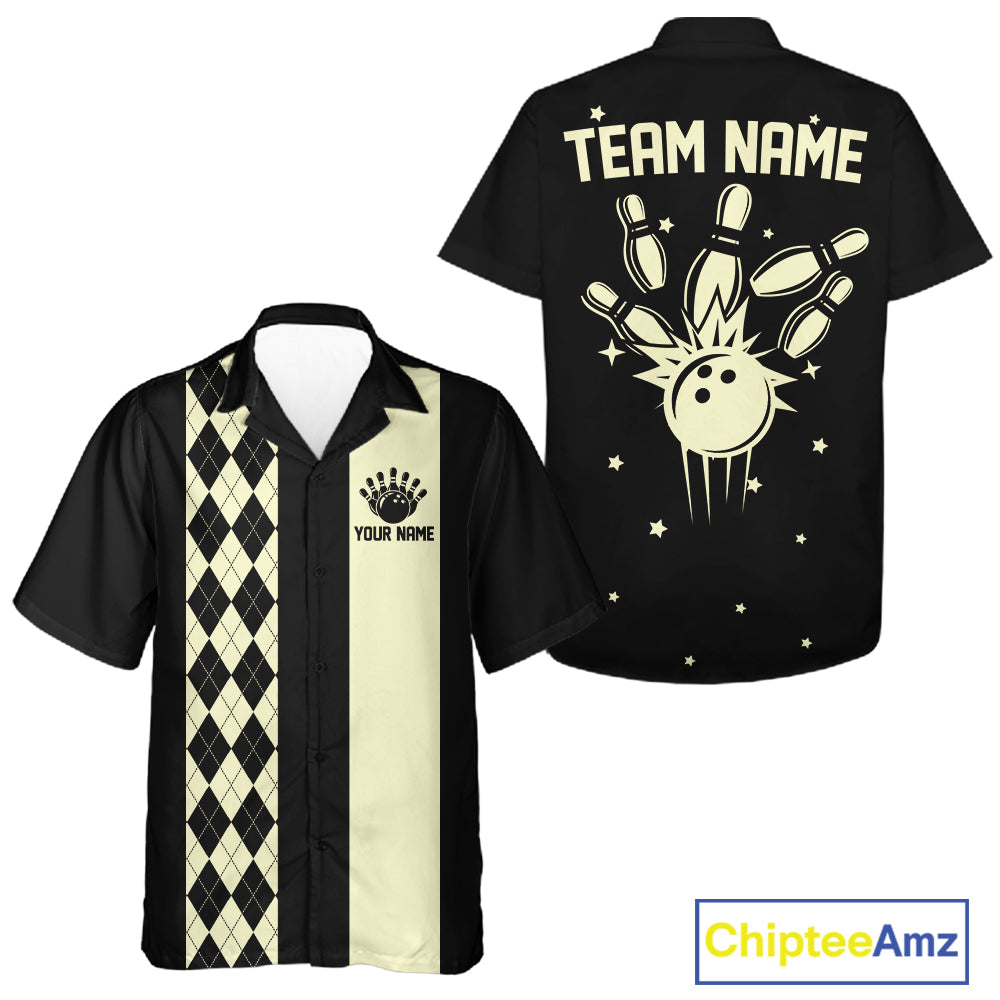 Personalized Retro Bowling Hawaiian Shirts Custom Retro Bowling Button Up Team Shirts | Multicolor NYN3970