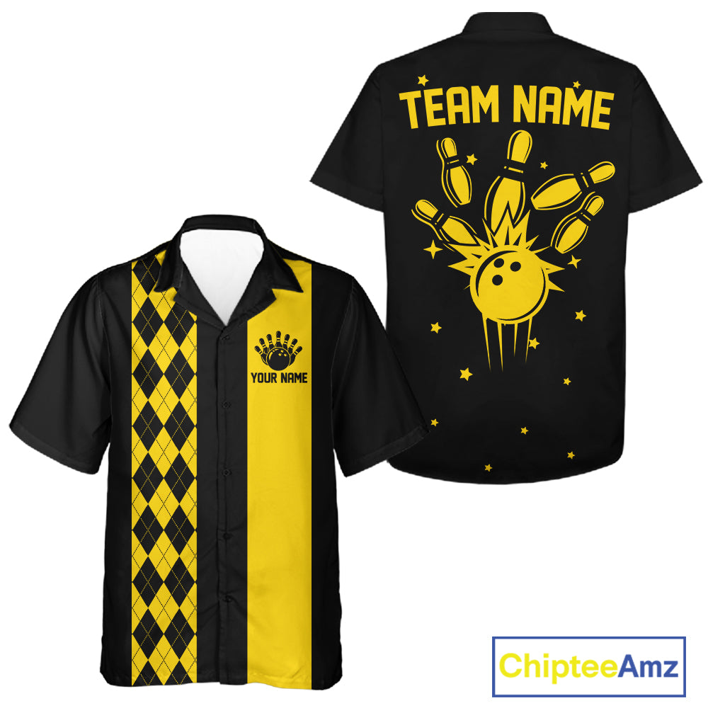 Personalized Retro Bowling Hawaiian Shirts Custom Retro Bowling Button Up Team Shirts | Multicolor NYN3970