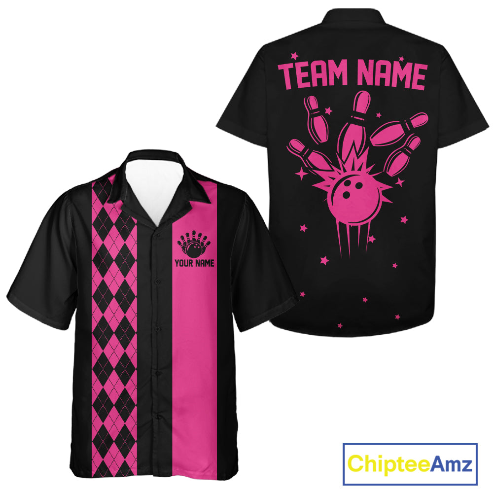 Personalized Retro Bowling Hawaiian Shirts Custom Retro Bowling Button Up Team Shirts | Multicolor NYN3970