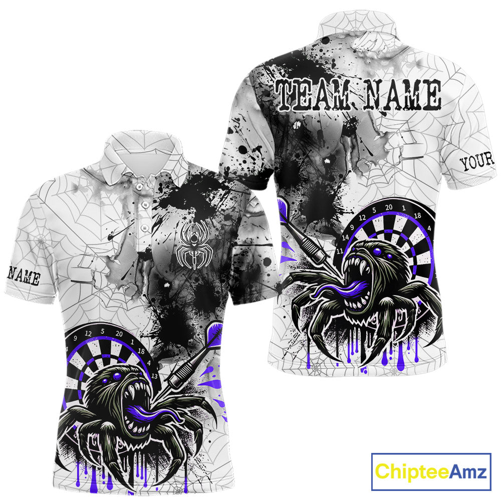 Personalized Dripping Black And Purple Spider Dart Polo Shirts For Men, Custom Dart Jerseys NYN2117