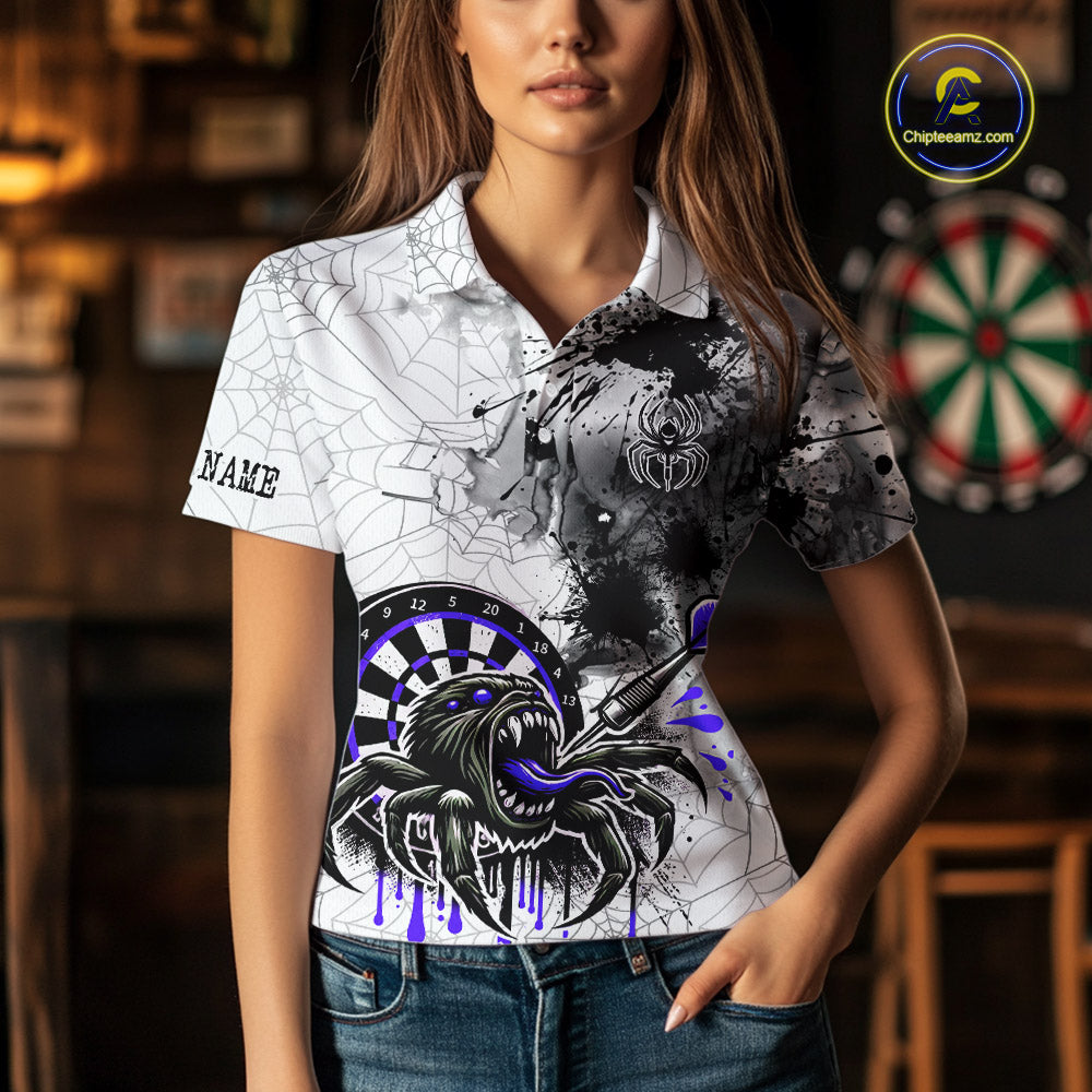 Personalized Dripping Black And Purple Spider Dart Polo Shirts For Women, Custom Dart Jerseys NYN2117