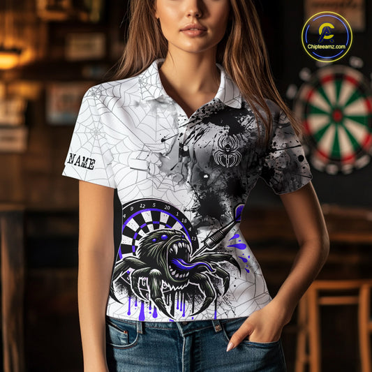 Personalized Dripping Black And Purple Spider Dart Polo Shirts For Women, Custom Dart Jerseys NYN2117