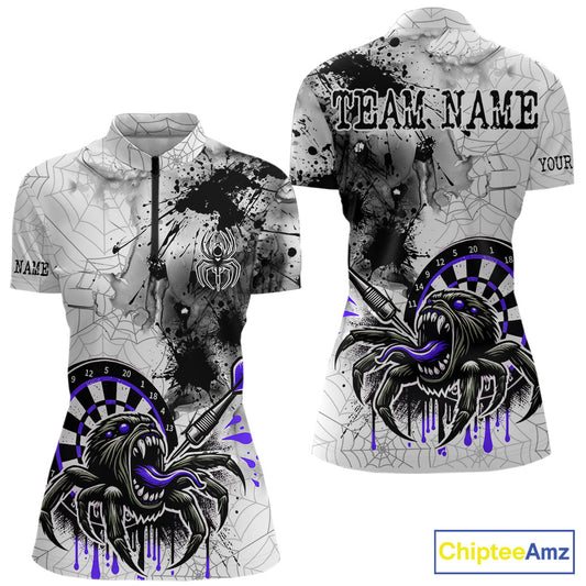 Personalized Dripping Black And Purple Spider Dart Quarter- Zip Shirts For Women, Custom Dart Jerseys NYN2117
