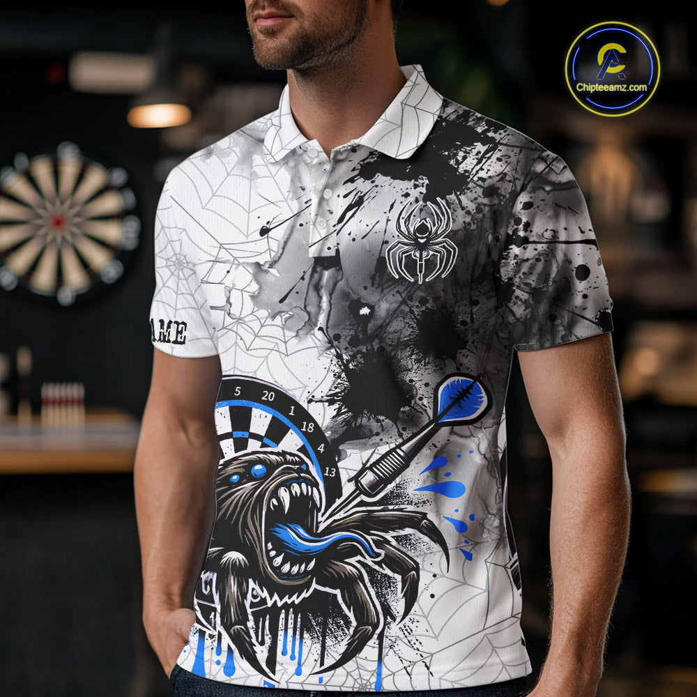 Personalized Dripping Black And Blue Spider Dart Polo Shirts For Men, Custom Dart Jerseys NYN2118