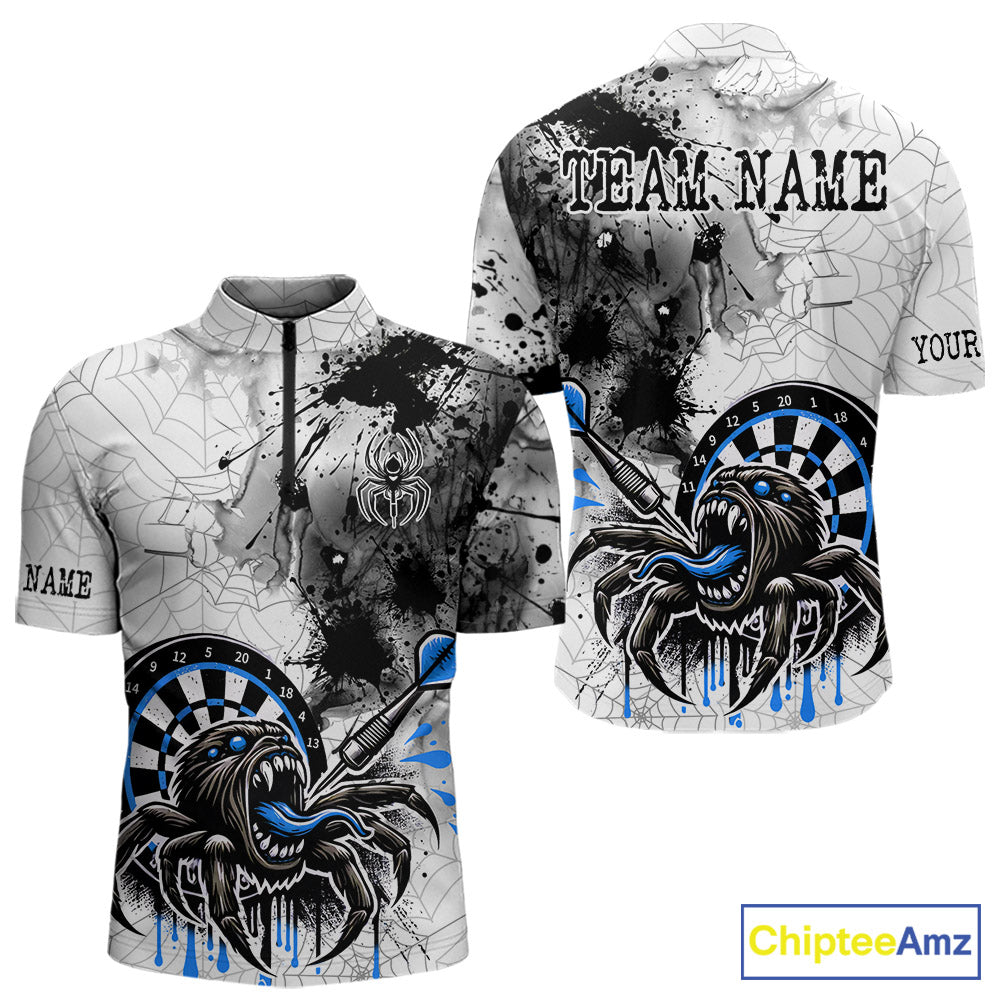 Personalized Dripping Black And Blue Spider Dart Quarter- Zip Shirts For Men, Custom Dart Jerseys NYN2118