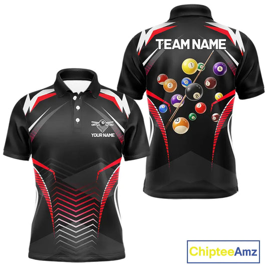 Black & Red Ball Pool Team Shirts Men's Billiard Polo & 1/4-Zip Personalized Billiard Gifts NYN2396