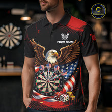 Load image into Gallery viewer, Personalized Red Grunge US Flag Eagle Dart Shirts For Men Patriotic Dart Polo &amp; 1/4-Zip Jersey NYN2780