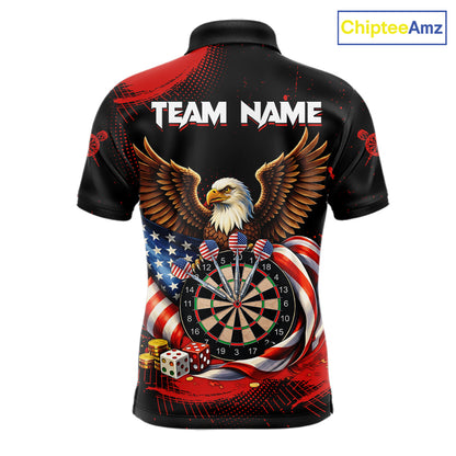 Personalized Red Grunge US Flag Eagle Dart Shirts For Men Patriotic Dart Polo & 1/4-Zip Jersey NYN2780