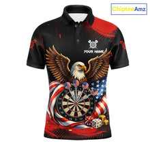 Load image into Gallery viewer, Personalized Red Grunge US Flag Eagle Dart Shirts For Men Patriotic Dart Polo &amp; 1/4-Zip Jersey NYN2780