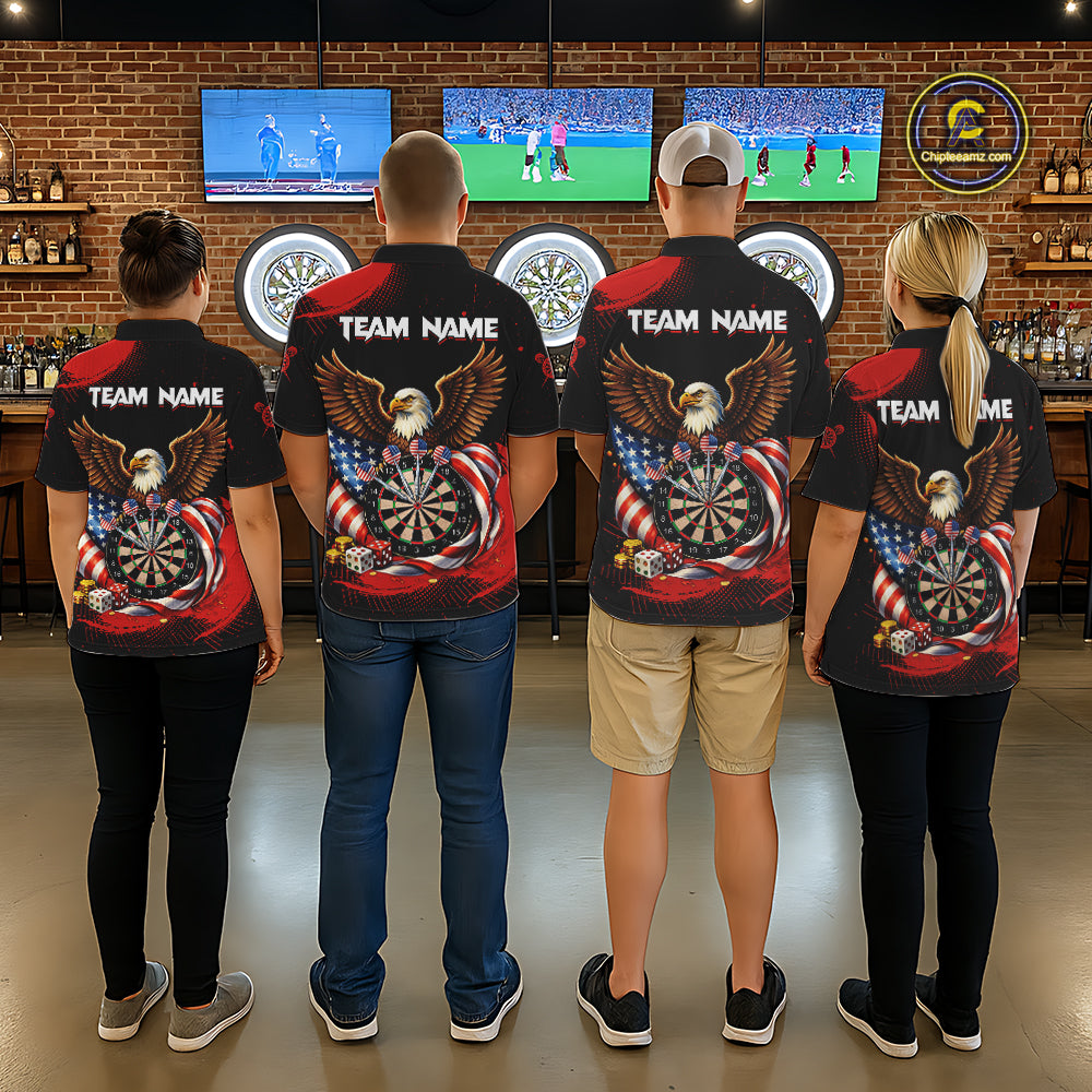 Personalized Red Grunge US Flag Eagle Dart Shirts For Men Patriotic Dart Polo & 1/4-Zip Jersey NYN2780