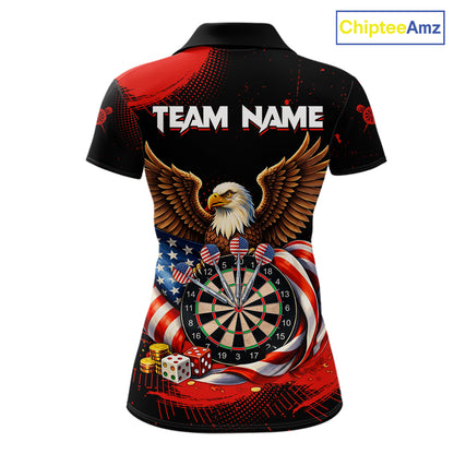 Personalized Red Grunge US Flag Eagle Dart Shirts For Women Patriotic Dart Polo & 1/4-Zip Jersey NYN2780