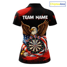 Load image into Gallery viewer, Personalized Red Grunge US Flag Eagle Dart Shirts For Women Patriotic Dart Polo &amp; 1/4-Zip Jersey NYN2780