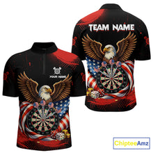 Load image into Gallery viewer, Personalized Red Grunge US Flag Eagle Dart Shirts For Men Patriotic Dart Polo &amp; 1/4-Zip Jersey NYN2780