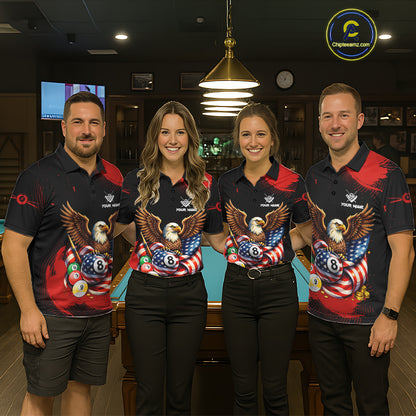 Custom Red Grunge US Flag Eagle Billiard Pool Shirts For Men 8 Ball Patriotic Billiard Team Attire NYN2781