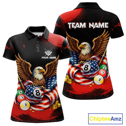 Custom Red Grunge US Flag Eagle Billiard Pool Shirts For Women 8 Ball Patriotic Billiard Team Attire NYN2781