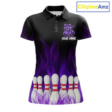 Load image into Gallery viewer, Purple Flames Funny Raccoon Bowling Shirt For Women Custom Bowling Team Jersey For Bowlers