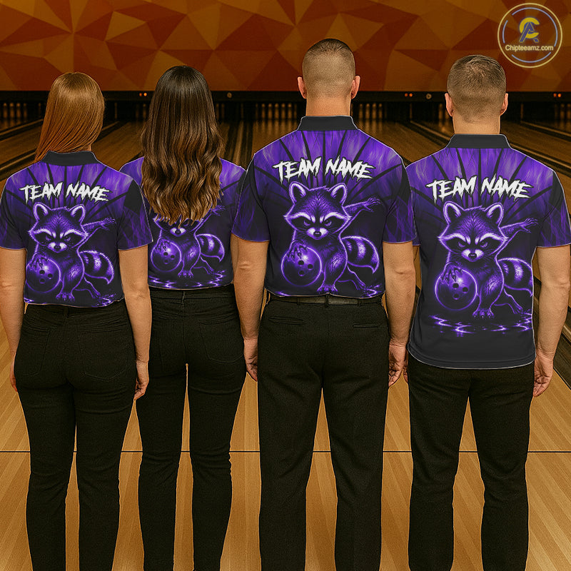 Purple Flames Custom Funny Raccoon Womens Bowling Shirts Bowling Team Shirt For Bowlers NYN3410