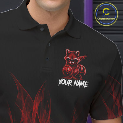 Red Flames Custom Funny Raccoon Mens Bowling Shirts Bowling Team Shirt For Bowlers NYN3411