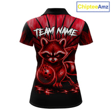 Load image into Gallery viewer, Red Flames Funny Raccoon Bowling Shirt For Women Custom Bowling Team Jersey For Bowlers