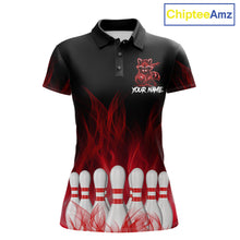 Load image into Gallery viewer, Red Flames Funny Raccoon Bowling Shirt For Women Custom Bowling Team Jersey For Bowlers