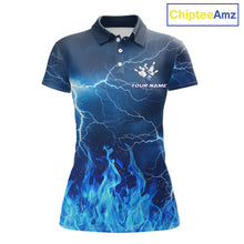 Load image into Gallery viewer, Blue Thunder Lightning Bowling Shirt For Women Fire Flame Bowling Team Jersey