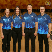 Load image into Gallery viewer, Custom Womens Bowling Thunder Lightning Shirts, Fire Flame Bowling Team Jerseys | Blue NYN3419