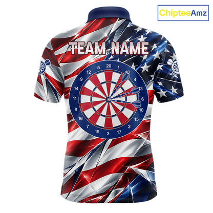 American Flag Broken Glass Darts Polo 1/4-Zip Shirt For Men Custom Patriotic Darts Tournament Team Jersey NYN4746