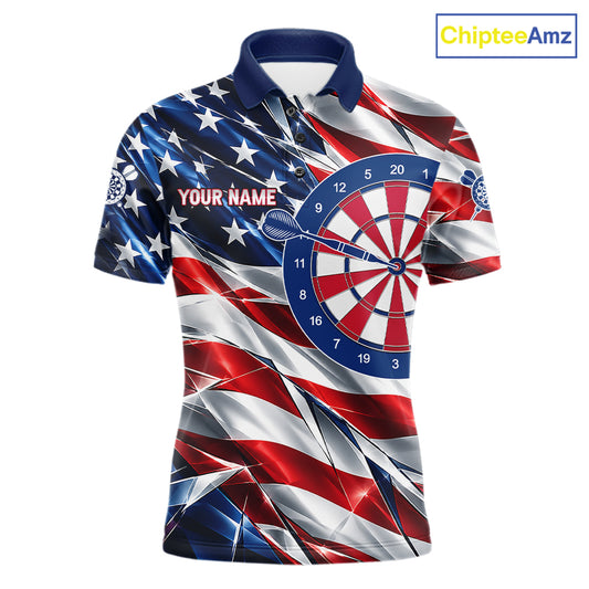 American Flag Broken Glass Darts Polo 1/4-Zip Shirt For Men Custom Patriotic Darts Tournament Team Jersey NYN4746