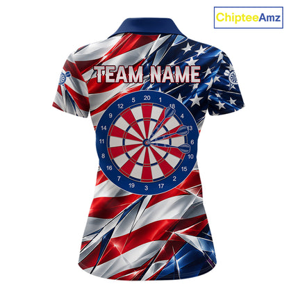 American Flag Broken Glass Darts Polo 1/4-Zip Shirt For Women Custom Patriotic Darts Tournament Team Jersey NYN4746