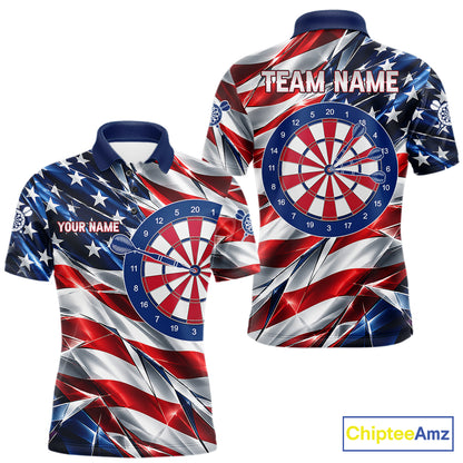 American Flag Broken Glass Darts Polo 1/4-Zip Shirt For Men Custom Patriotic Darts Tournament Team Jersey NYN4746