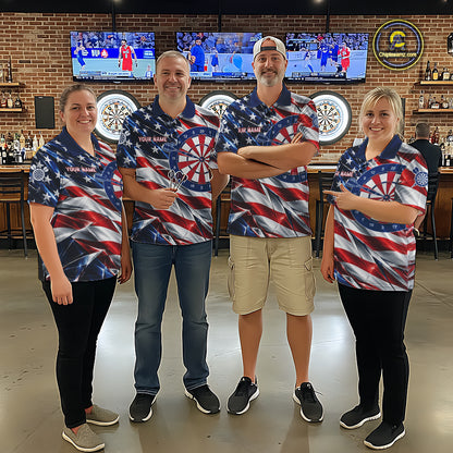 American Flag Broken Glass Darts Polo 1/4-Zip Shirt For Men Custom Patriotic Darts Tournament Team Jersey NYN4746