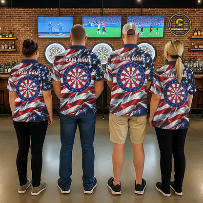 American Flag Broken Glass Darts Polo 1/4-Zip Shirt For Men Custom Patriotic Darts Tournament Team Jersey NYN4746