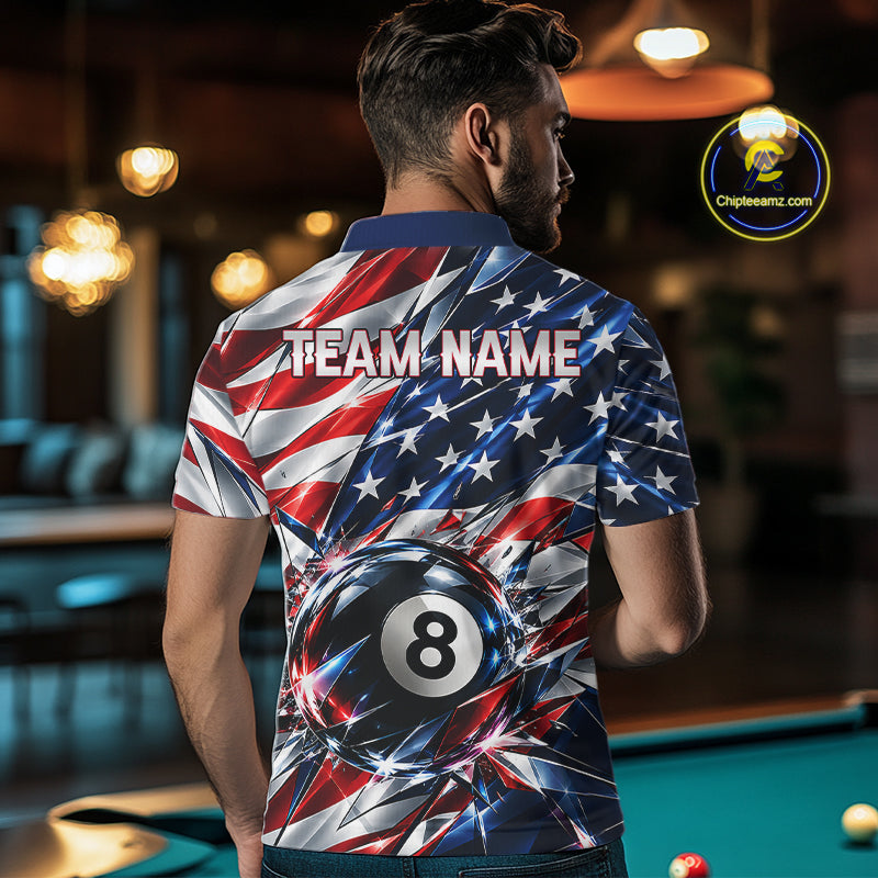 American Flag Broken Glass Billiard Shirt For Men Custom 8 Ball Patriotic Billiard Pool Team Jersey NYN4747