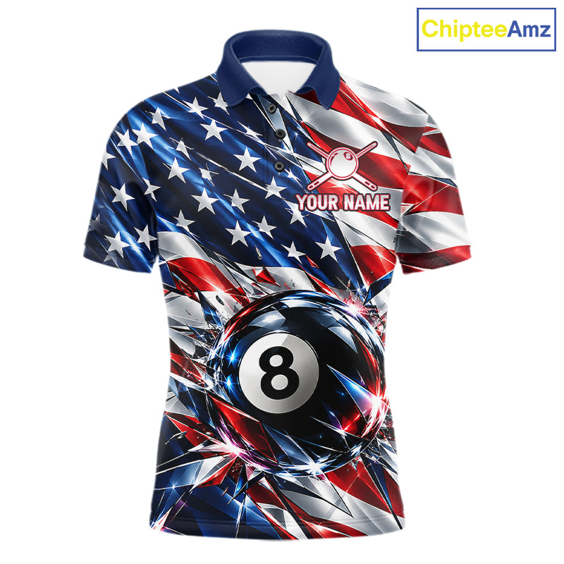 American Flag Broken Glass Billiard Shirt For Men Custom 8 Ball Patriotic Billiard Pool Team Jersey NYN4747