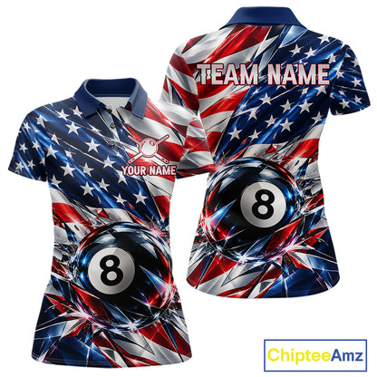 American Flag Broken Glass Billiard Shirt For Women Custom 8 Ball Patriotic Billiard Pool Team Jersey NYN4747